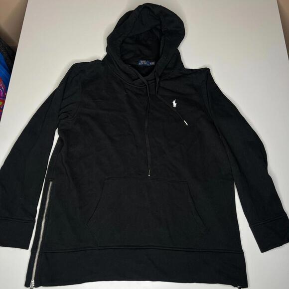 Polo Ralph Lauren Hoodie Black XL Tall Zip Hem Pullover Sweatshirt USA Logo - Picture 1 of 10
